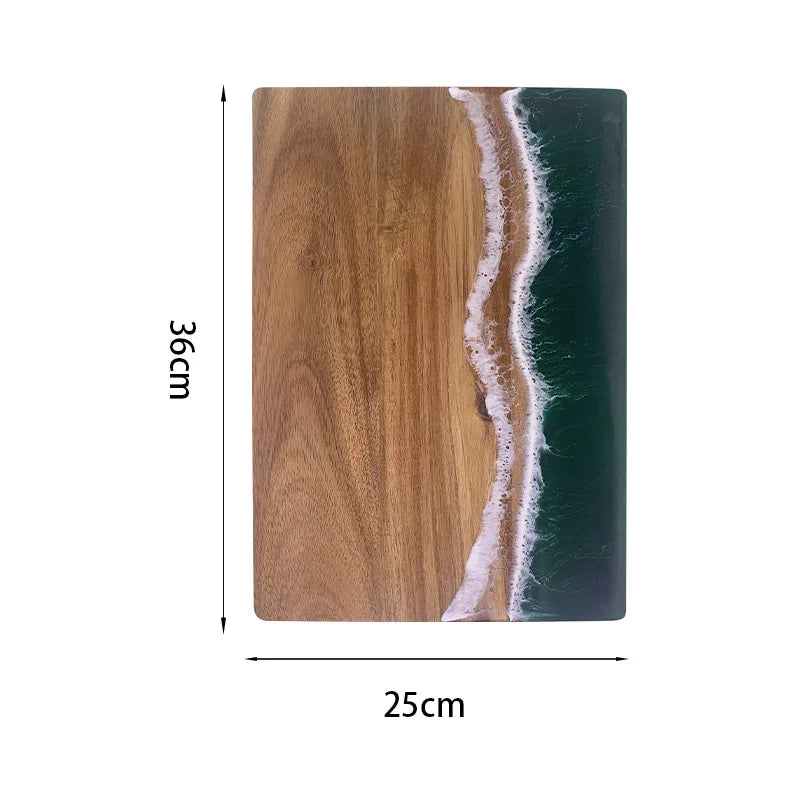 Akazienholz-Schneidebrett mit Epoxidharz im Ozeanwellen-Design, für Küchenzubereitungen und Käseplatten, für Wurstwaren, Challah-Schneidebrett