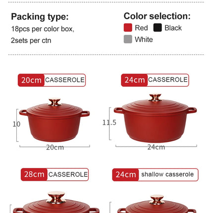 DONNOR 18 Pieces Nonstick Die Casting Aluminum Cookware Set Large Dutch Oven Pot with Lid and Handle for All Stoves Durable Casserole JT274