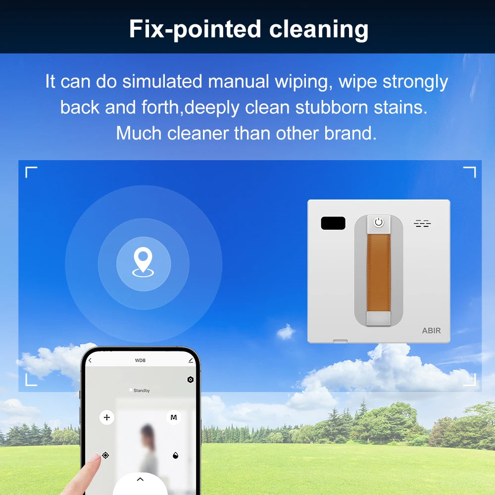 (Codice promozionale: SA2200)Robot Lavavetri ABIR WD8, Doppia Spruzzatura d'Acqua, Memoria Intelligente, Potente Aspirazione a Vuoto, Sensore Laser, Robot per la Pulizia delle Vetrate Domestiche, Controllo tramite APP.