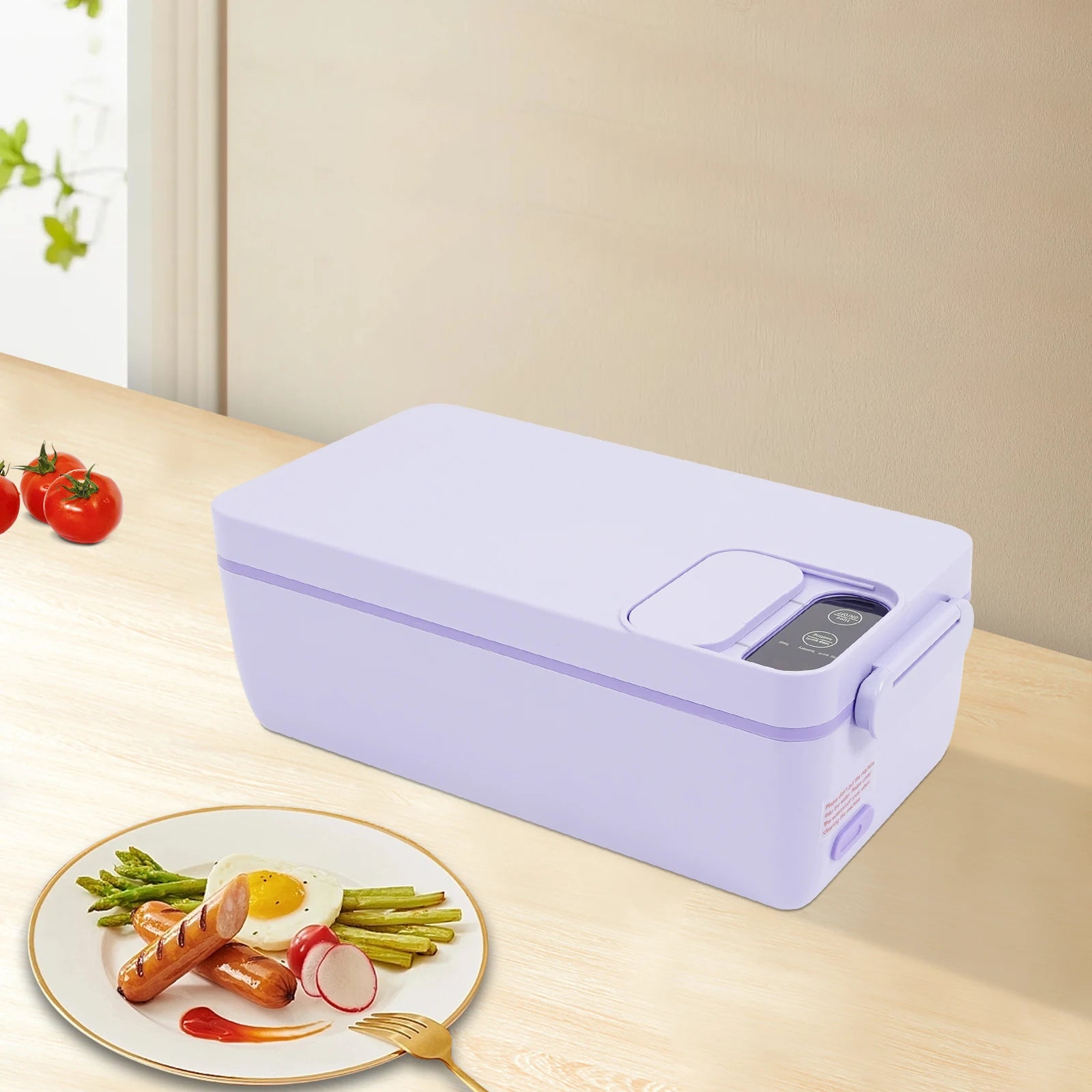 Tragbarer smarter Speisenwärmer mit wiederaufladbarem 1-Liter-Akku, Touch-Steuerung, LED-Anzeige und USB-Ladefunktion