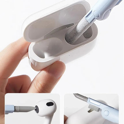 Kit 7 in 1: spazzola per la pulizia della tastiera del computer, penna per la pulizia degli auricolari, strumenti per la pulizia della tastiera, kit estrattore di copritasti, detergente