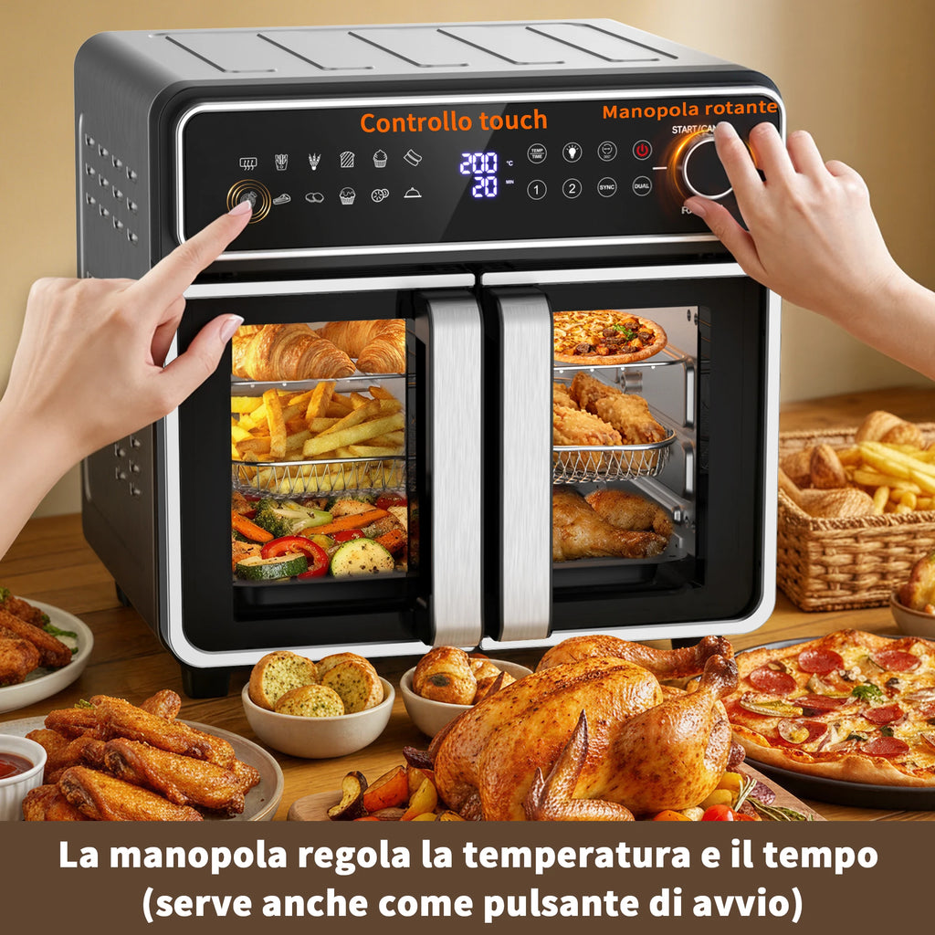 Friggitrice ad Aria EMPHSISM AFTO-2307DT 23L 2400W Doppia Zona Acciaio Inox