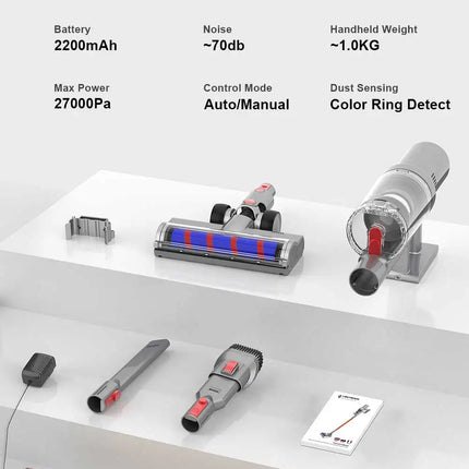 Liectroux i10 Cordless Handheld Vacuum Cleaner, Smart Dust Detection, 250W BLDC, 27Kpa Suction, Color Touch Screen, Detachable Battery, 45 Minutes Runtime, Lightweight Stick Vacuum for Carpet