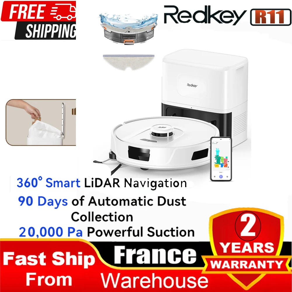 Redkey R11 Saug- und Wischroboter mit LDS Lidar Navigation, 20000Pa, intelligenter Kartierung, zur Reinigung von Böden, Teppichen und Tierhaaren