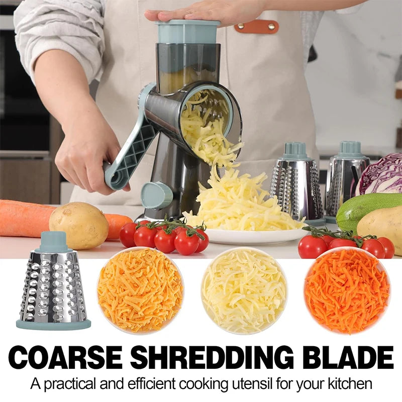 LMETJMA 3-in-1 Vielseitige rotierende Reibe Manueller Gemüseschneider Erdnüsse Nüsse Mühle Käse Gemüsehäcksler Transparent JT242