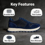 Herren-Freizeitschuhe aus Wildleder und Mesh, Navy-Blau, atmungsaktive Sneaker mit Schnürsenkeln, bequeme Schuhe mit dicker Sohle für den täglichen Gebrauch
