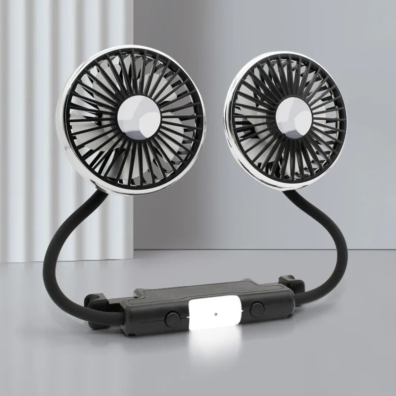 Ventilatore di raffreddamento per sedile auto EAFC a 3 velocità, ricarica USB, doppia testa, illuminazione LED, rotazione a 360 gradi, raffreddatore per il collo, per uso domestico e viaggi