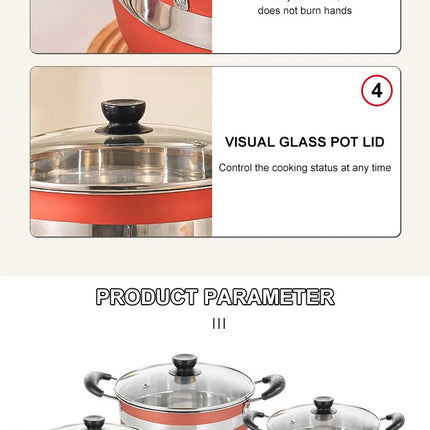 Premium 12-Piece Stainless Steel Nonstick Cookware Set with Glass Lids for Home Kitchen