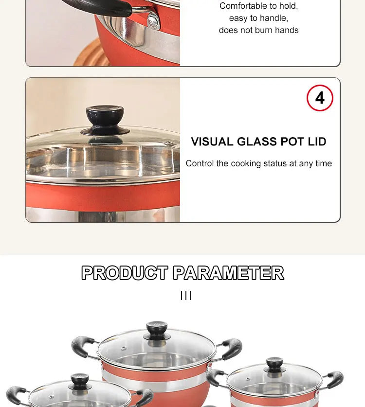 Set di Pentole Antiaderenti da 12 Pezzi in Acciaio Inox Premium con Coperchi in Vetro per Cucina Domestica