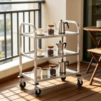 Carrello da Cucina a 3 Ripiani, 96,5x55x90 Cm, Materiale in Acciaio Inossidabile, Telaio Solido e Stabile, Grande Capacità di Stoccaggio, Ruote Scorrevoli, Salvaspazio, Facile da Montare, per Uso Domestico, Ristoranti, Hotel