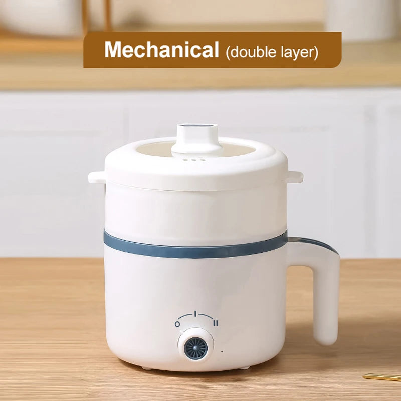 Multi-Kocher 220V Tragbarer Ein-/Doppelschicht-Elektrotopf 1,7L Antihaft-Heimküchentopf für Ramen, Knödel, Haferflocken