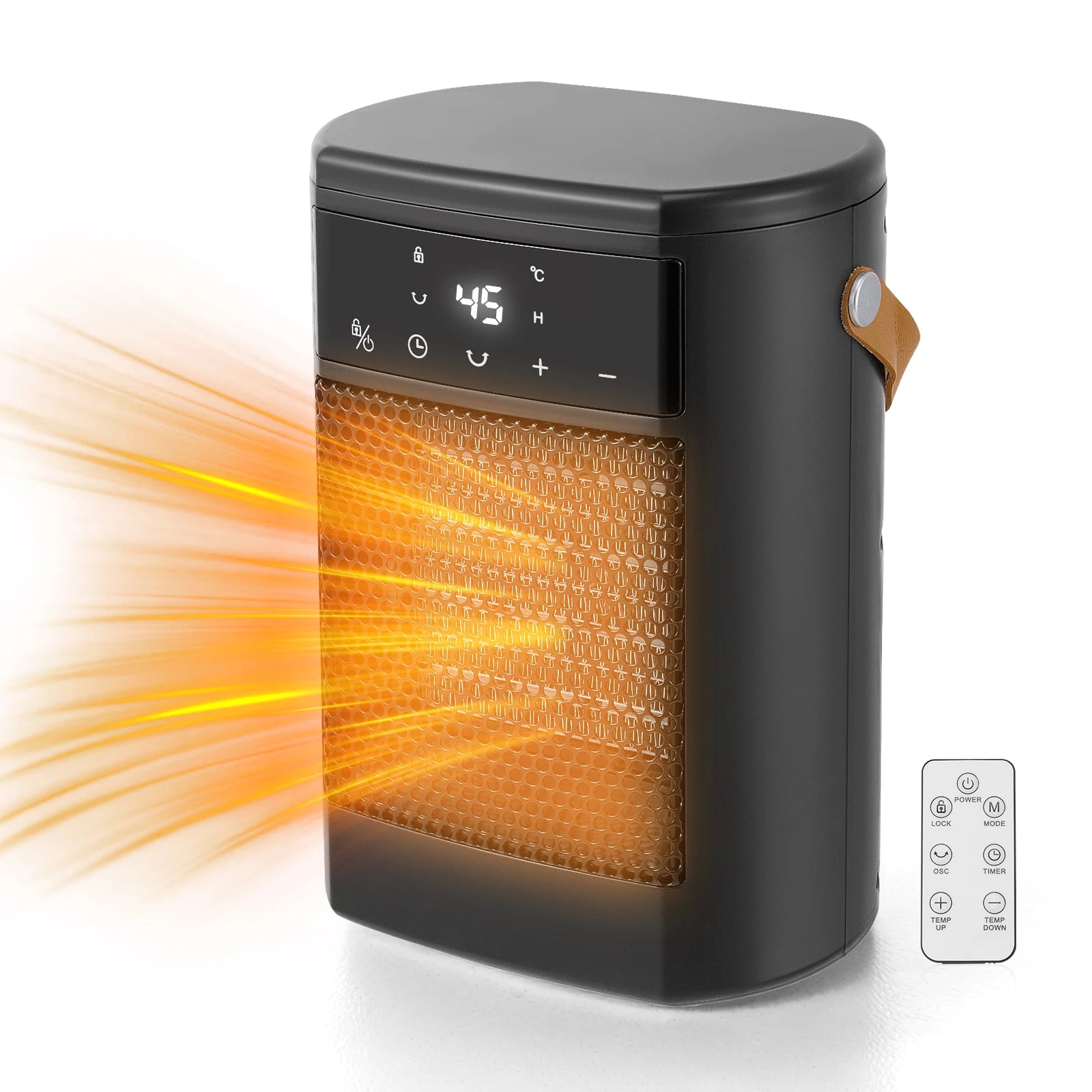 Ventilatore con telecomando, 1500W, 3 modalità di riscaldamento, timer 12H, 70 °   oscillazione, ventola PTC Risparmio energetico, protezione da surriscaldamento inclinabile