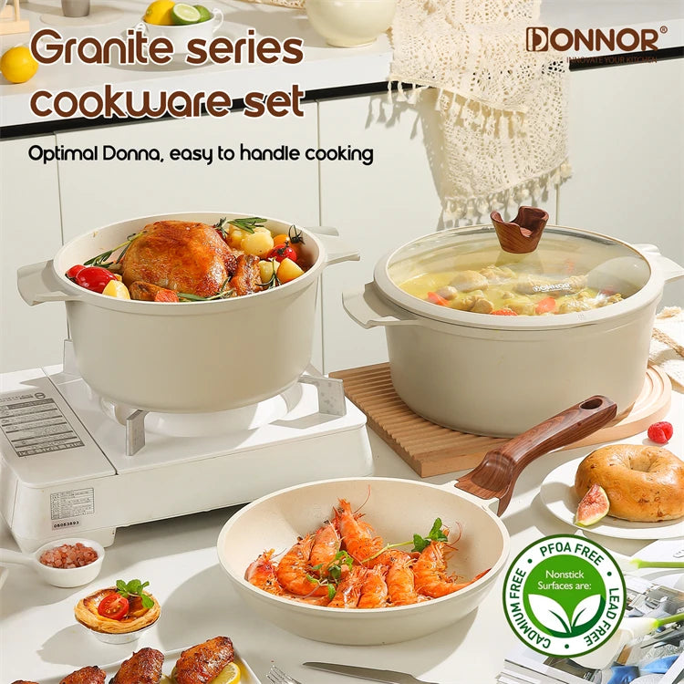 DONNOR 21 Pezzi Set di Pentole in Ceramica Set di Pentole e Padelle Antiaderenti Set da Cucina con Utensili e Protezioni per Padelle JT529