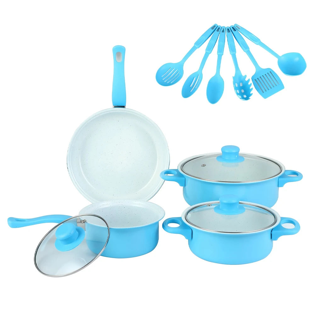 Set di Pentole Antiaderenti da 12 Pezzi con Coperchio, Padella Profonda, Pentola per Latte, Padella in Pietra Maifan per Tutti i Tipi di Piano Cottura
