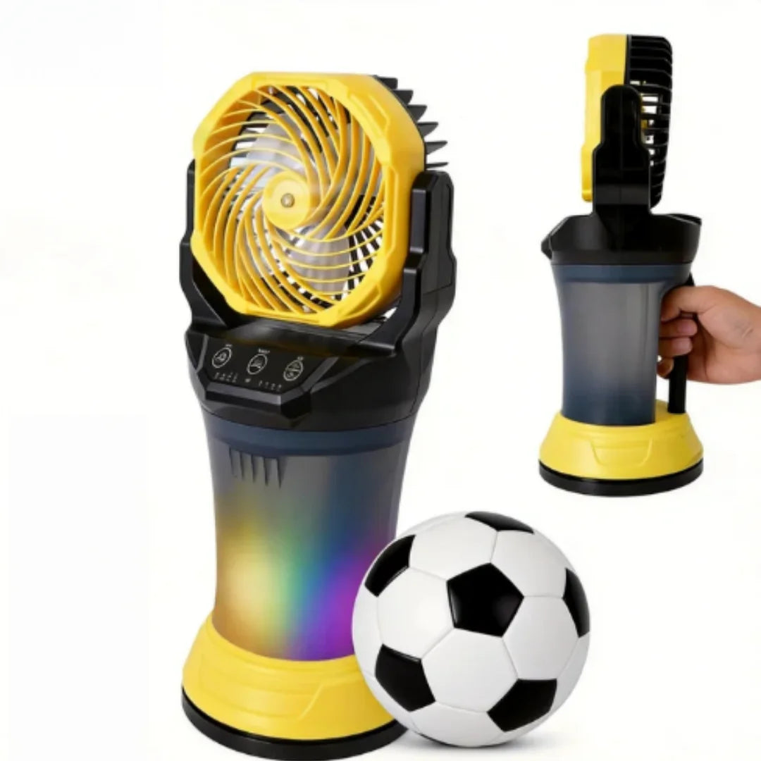 Ventilatore portatile con funzione nebulizzante, batteria, 4 impostazioni di velocità, serbatoio d'acqua da 2.000 ml e luce LED - ideale per il campeggio e l'uso all'aperto