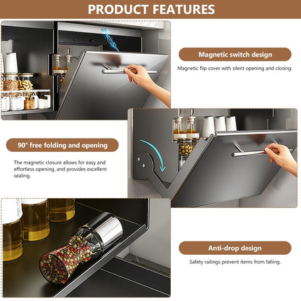 Stainless Steel Retractable Wall-Mounted Swivel Spice Rack with Hooks for Kitchen and Bathroom Organization
