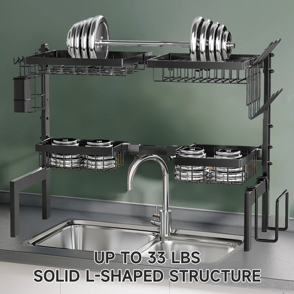 Scaffale per piatti da cucina Scaffale scolapiatti Organizzatore per lavello da cucina di grande capacità Scaffale per piatti a livello retrattile con ventosa in gomma