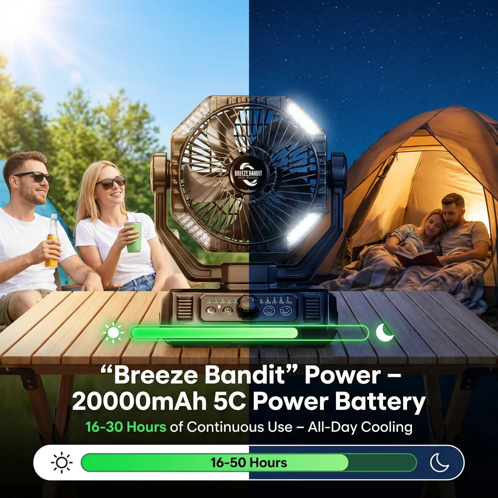 Ventilatore da campeggio coldSky 20000mAh con 4 luci LED e telecomando, 8 velocità regolabili, ricaricabile, per tenda e pesca