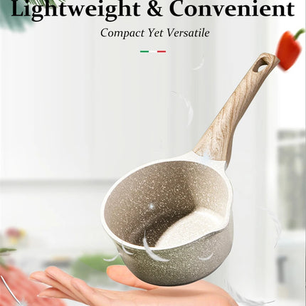 DONNOR Pentolino 2.5Qt con Coperchio Pentola in Granito Antiaderente per Tutti i Tipi di Piani Cottura, Pentolino per Salsa, Zuppa, Latte con Beccucci per Versare JT281