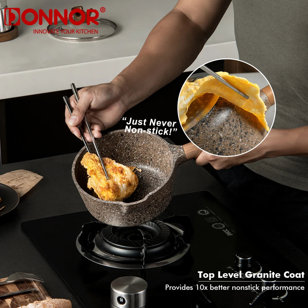 DONNOR Pentola per Latte Antiaderente in Granito da 16cm/6.3 Pollici, Senza PFOA, a Basso Contenuto di Fumo, Compatibile con Piani a Induzione e Gas, Facile da Pulire, Piccola Casseruola