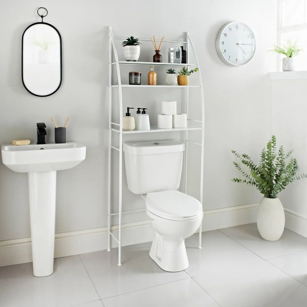 Badezimmer-Ablageregal, 3 Ebenen, Metall, über der Toilette, hohe Tragfähigkeit, mit Sicherheitsbarriere, ohne Bohren, Standregal
