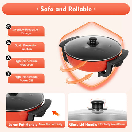 1360W Electric Hot Pot with 5 Temperature Settings 6L Large Capacity Non-Stick Coating, Multifunctional Electric Skillet for Gatherings