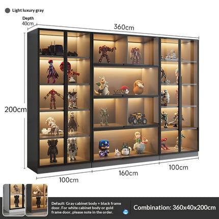 Customizable Display Case with Tempered Glass Door, LED Light, Large Capacity, Multiple Compartments, Aluminum Frame, Eco-Friendly