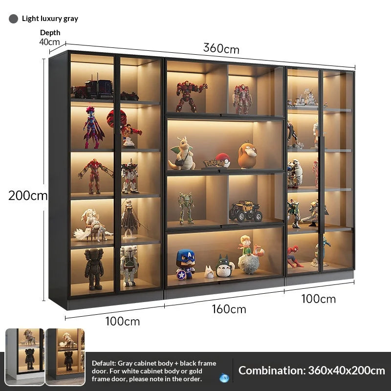 Vetrina Espositiva Personalizzabile con Porta in Vetro Temperato, Luce LED, Grande Capacità, Scomparti Multipli, Telaio in Alluminio, Eco-Friendly