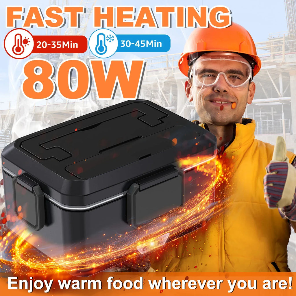2,5L Elektrischer Tragbarer Speisenwärmer, 80W, Dual-Use 12V Auto und 220V Zuhause, Auslaufsicherer Edelstahl-Thermobehälter mit Isoliertasche und Komplettem Zubehör
