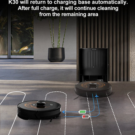 ABIR K30 Robot Vacuum Cleaner, Automatic Emptying Station, Lidar Laser, 6500PA Suction, Multi-Floor Mapping, Smart Home Appliance for Dry and Wet Cleaning