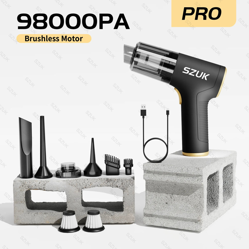SZUK 98000PA Auto-Staubsauger Mini Leistungsstarke Reinigungsmaschine Starke Saugkraft Drahtloser Handstaubsauger für Zuhause und Auto
