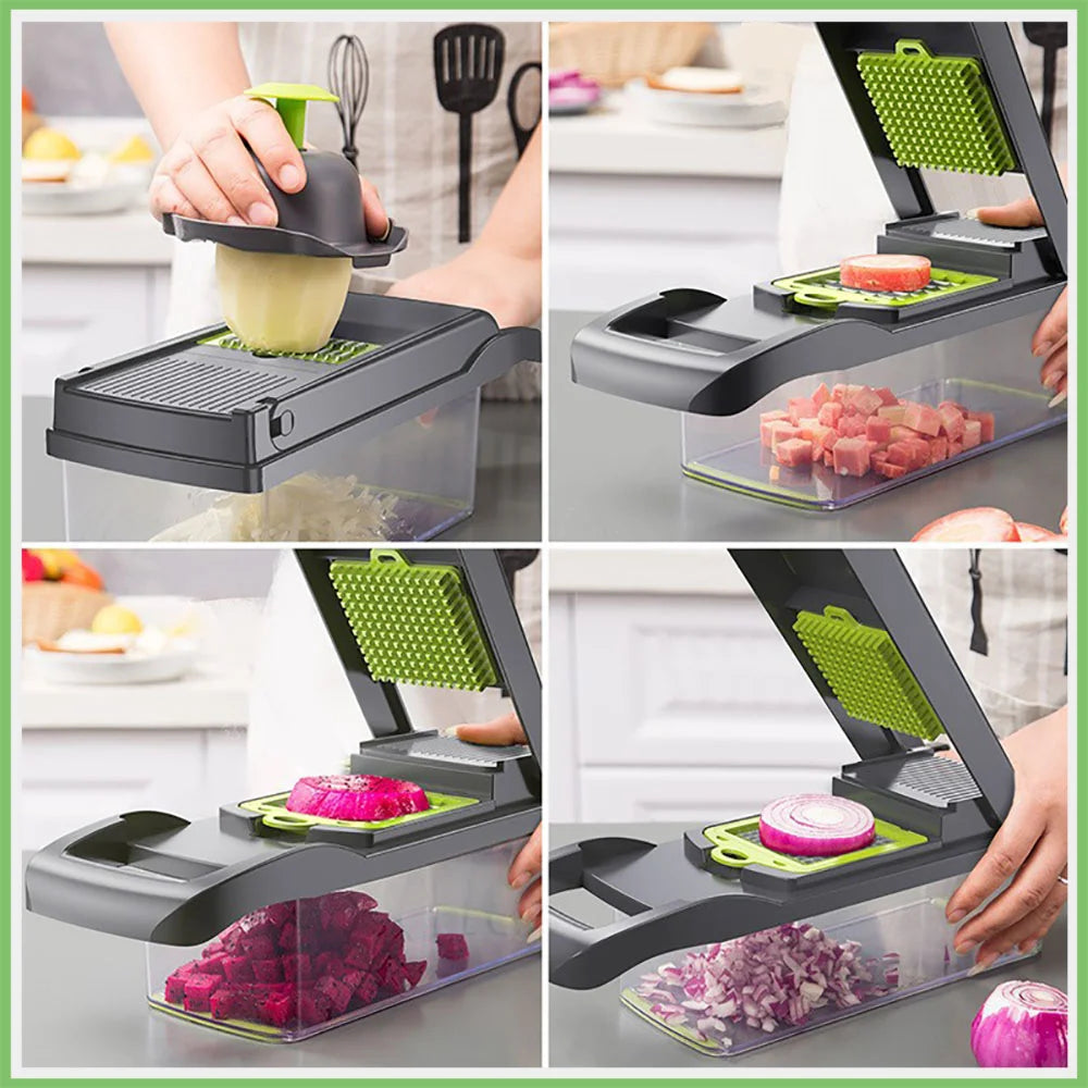 Multifunktionaler Gemüseschneider Würfelklingen, Slicer, Reibe, Schäler, Kartoffel- und Käseablaufreibe, Küchenwerkzeuge