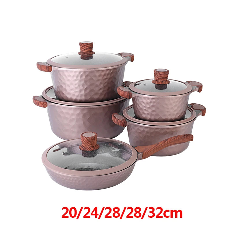 DONNOR Pentole e Padelle Set 10 Pezzi Set di Pentole Antiaderenti Set di Pentole da Cucina a Induzione Non Tossico con Padelle Stock Pot JT526