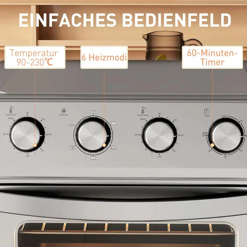 Mini Forno con Funzione di Frittura ad Aria Calda, 1600W, Timer 60 Min