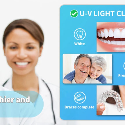 KUNPHY Detergente per fermi a ultrasuoni dentali con luce UV, timer digitale, per dentiere, paradenti, allineatori, protezione notturna, 300 ml