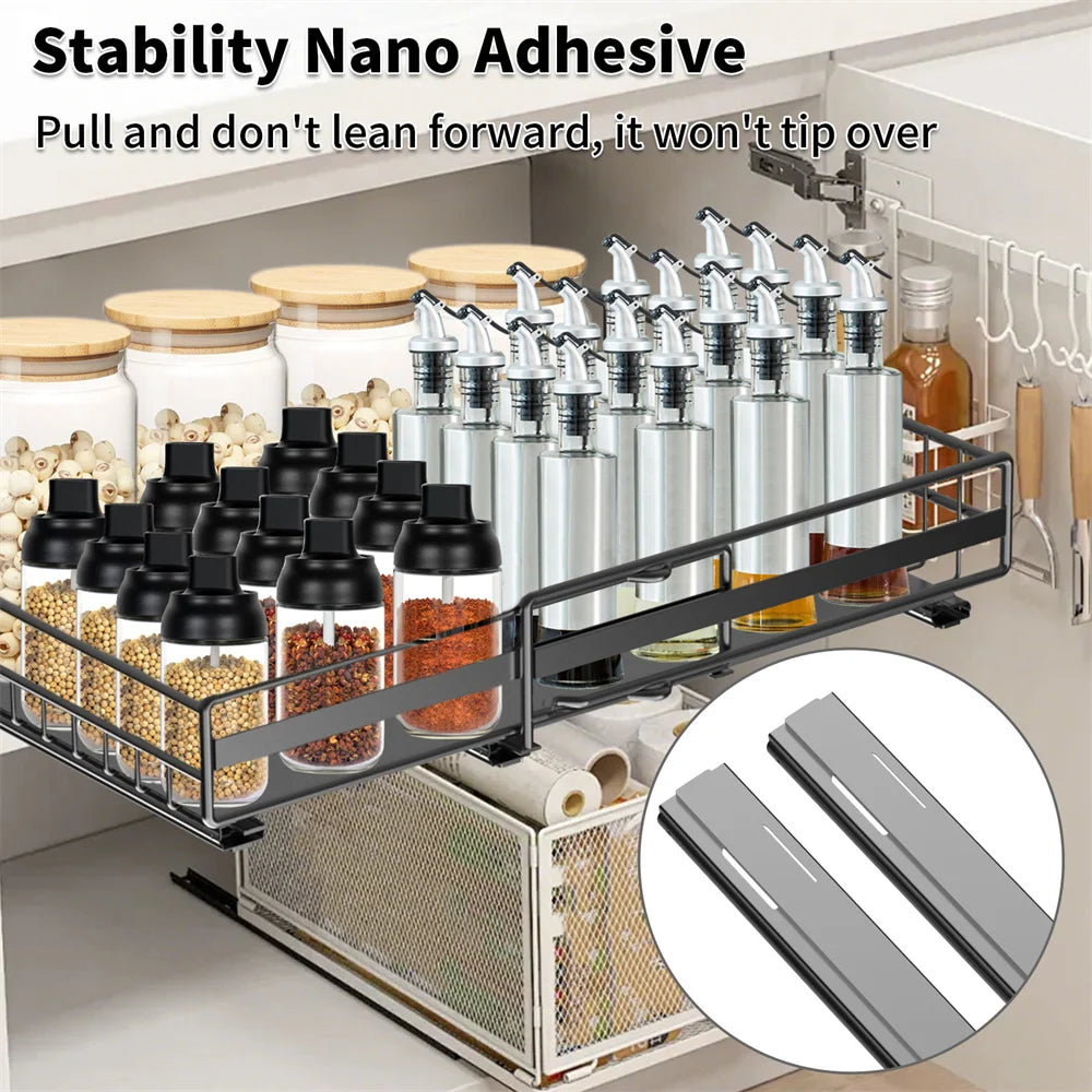 2 Pezzi Scaffale Estraibile per Armadio, Organizzatore Scorrevole da Cucina Senza Foratura per Spezie e Oggetti Vari