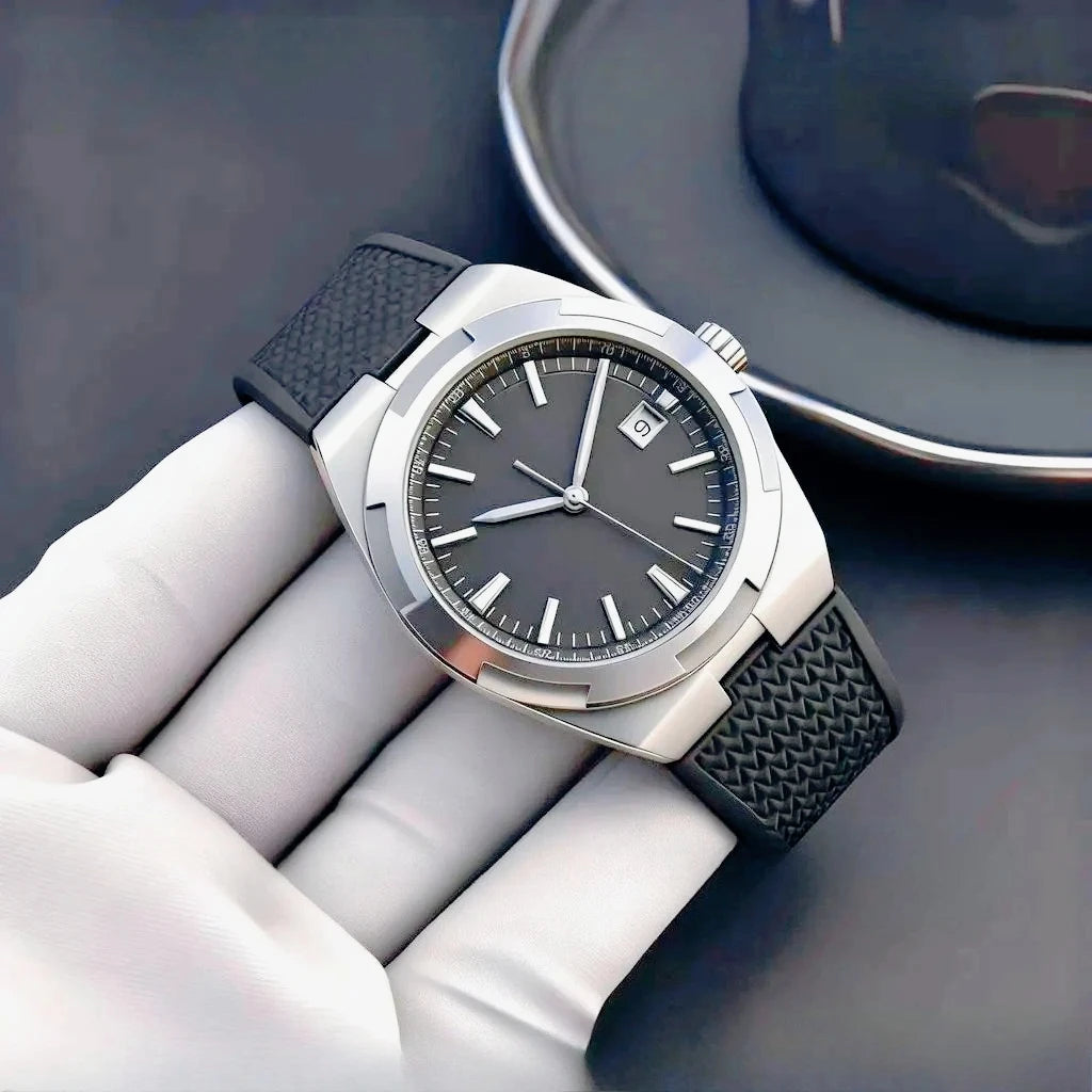 Moderne und elegante Herren-Sportuhren mit automatischem mechanischem Uhrwerk, präzisem und zuverlässigem Uhrwerk, internationalem Reise-Stil, schwarzem und blauem Zifferblatt