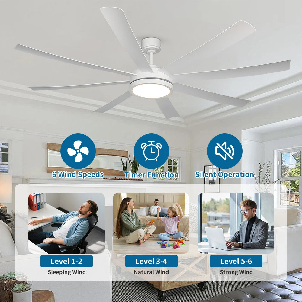 XINGOO Nordic White Ventilatore da soffitto da 72 pollici, telecomando con luce, decorazione per la casa, soggiorno, lampadario da soffitto per camera da letto