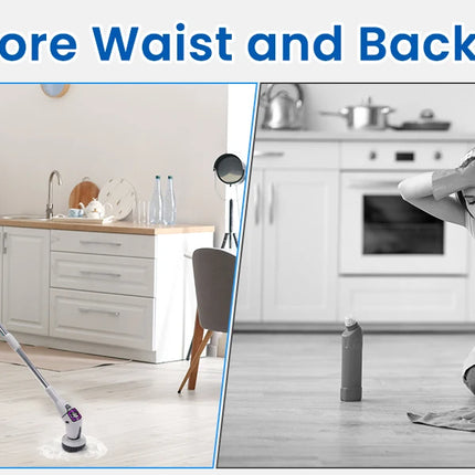 Electric cordless cleaning brush, 3 adjustable speeds 340/380/450 rpm, LCD display with battery level indicator and voice announcement, 10 interchangeable brush heads, telescopic from 33-128 cm, Type-C, 2500 mAh,