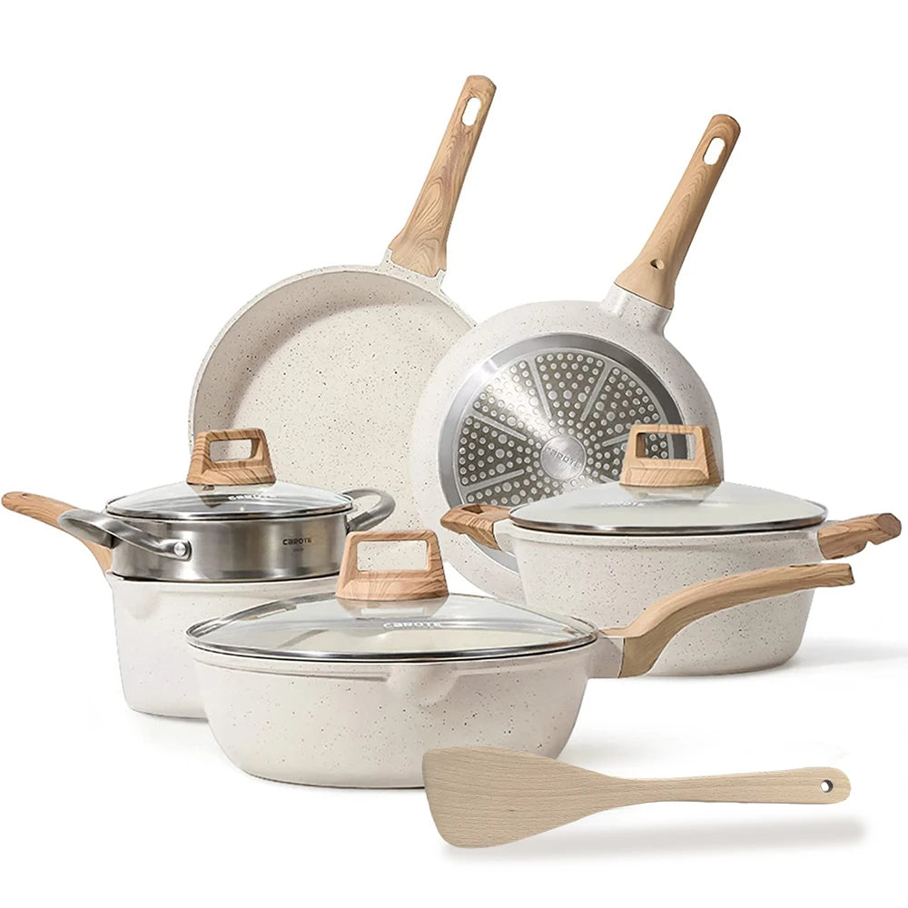 Set di pentole e padelle da 7 pezzi Set di padelle in alluminio impilabili da cucina antiaderenti Set a induzione con coperchi Lavabile in lavastoviglie