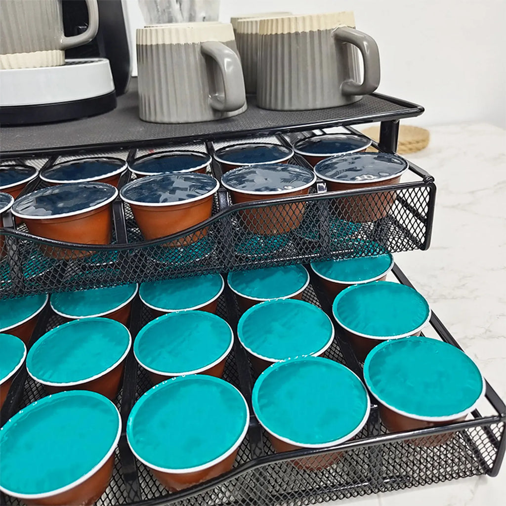 Herausnehmbarer Kaffeekapselhalter mit Schublade für 72 Kapseln, Arbeitsplatten-Organizer aus Metall