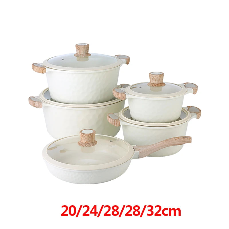 DONNOR Pentole e Padelle Set 10 Pezzi Set di Pentole Antiaderenti Set di Pentole da Cucina a Induzione Non Tossico con Padelle Stock Pot JT526