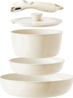 Set di pentole in granito antiaderenti da 5 pezzi con manico rimovibile Set di pentole da cucina per esterni Kit fornello da campeggio per camper a induzione con coperchio