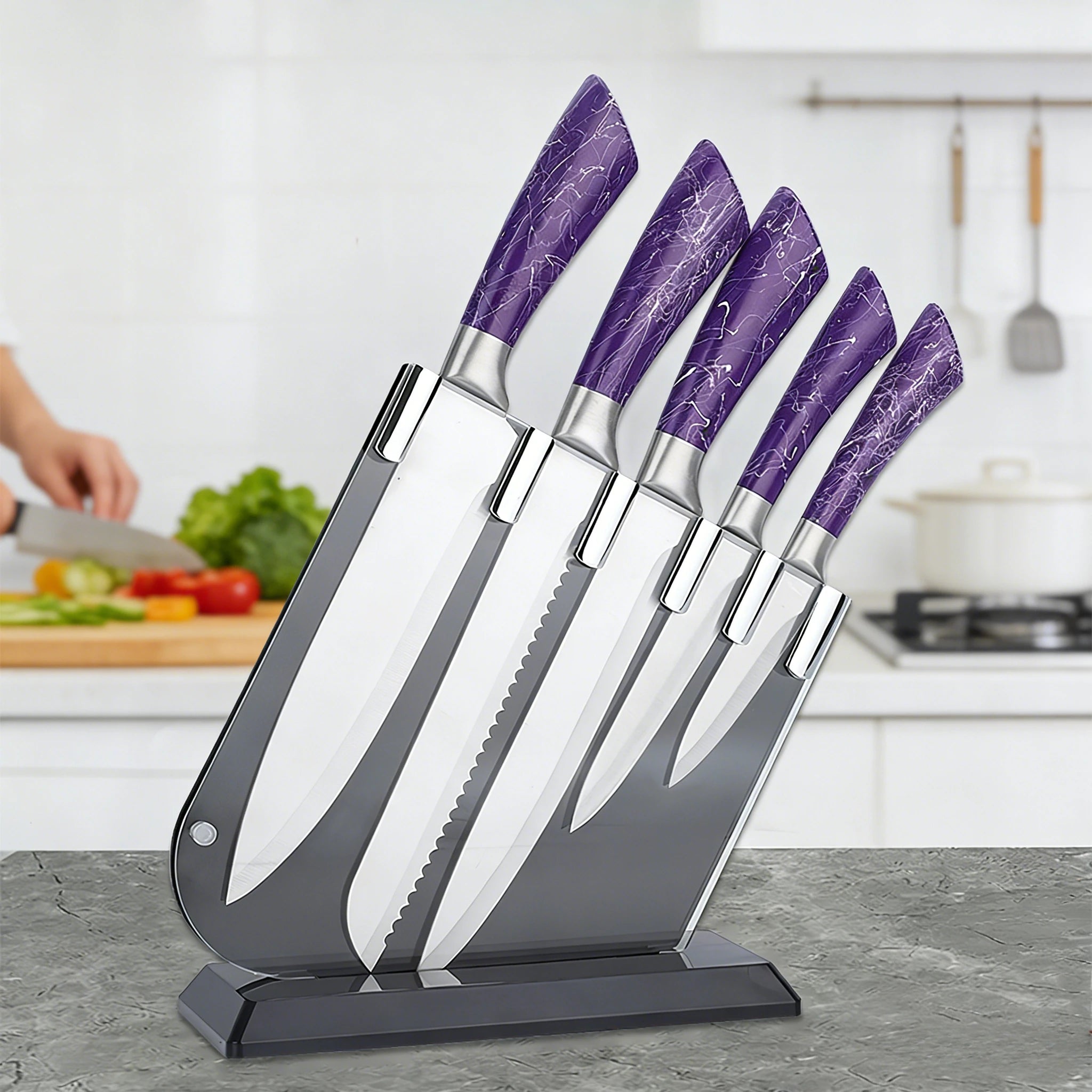 DFITO 6-teiliges ultra-scharfes 3Cr13 Küchenmesserset aus Edelstahl mit Hohlgriff, professionelle Haushaltsmesser für Fleisch/Gemüse