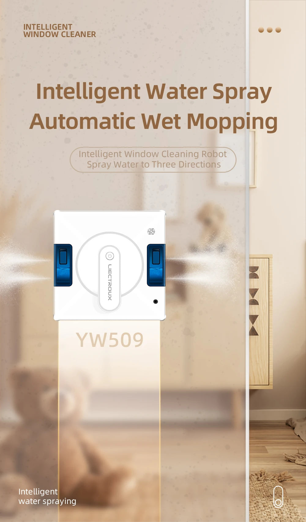 Liectroux YW509 Fensterputzroboter, 4-Wege-Wassersprühsystem, Fensterputzroboter für Glasböden, Glaswände, Fensterstaubsauger, intelligente Navigation, dreifaches Sicherheitssystem