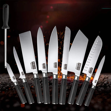 Professional 10-Piece Kitchen Knife Set Chef Knife Slicing Knife High Carbon Stainless Steel Super Sharp Wooden Handle Gift Box
