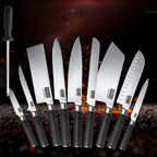 Professionelles 10-teiliges Küchenmesser-Set Chefmesser Tranchiermesser Hochkohlenstoffstahl Superscharfer Holzgriff Geschenkbox