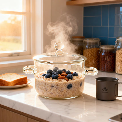 Heat-resistant Borosilicate Glass Cooking Pot with Lid - Suitable for Gas and Ceramic Hobs - Ideal for Stews, Soups, and Vegetables