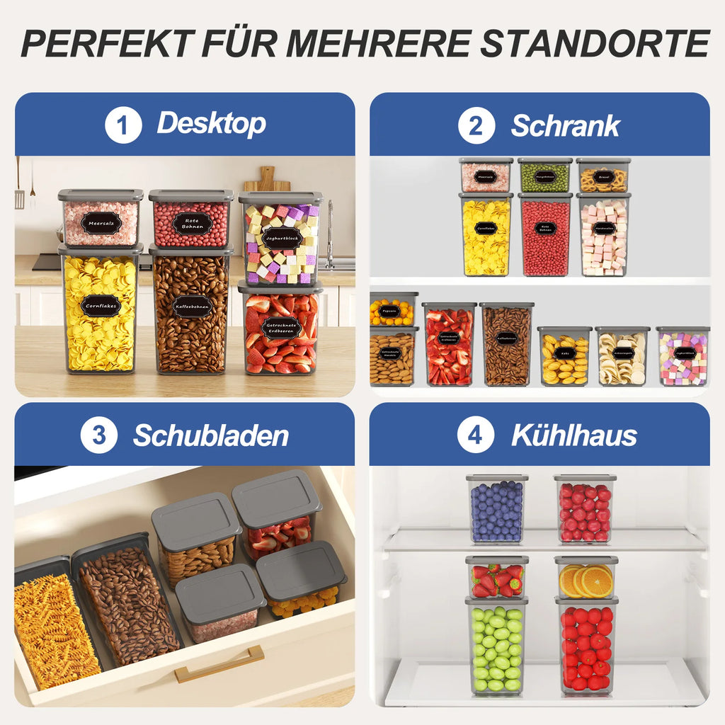 32-teiliges luftdichtes Lebensmittelbehälter-Set mit Deckeln, BPA-freie Kunststoff-Organizer für die Speisekammer, stapelbare Behälter für Müsli, Mehl, Nudeln, Getreide mit Etiketten und Marker