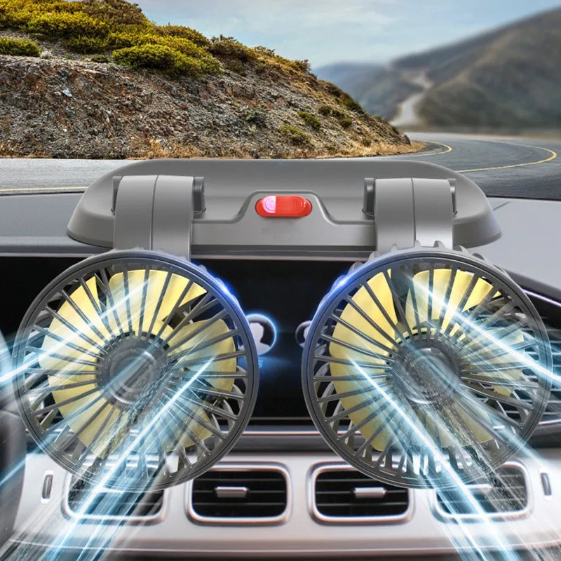 Ventilatore USB 5V, Ventilatore per Auto 12V a Doppia Testa, 2 Velocità Regolabili, Raffreddatore d'Aria Silenzioso per Interni Auto, Accessorio Essenziale per l'Estate